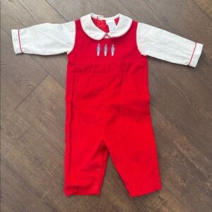Red Baby Romper with White Sleeves - Collared - Nutcrackers - Vintage - Like New